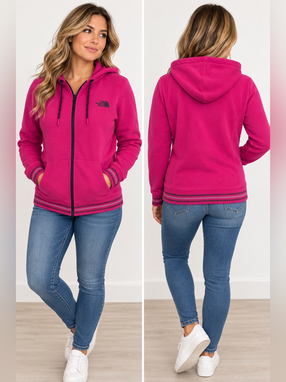 The North Face Logo Stretch Full Zip Hoodie Jacket Pink Fuchsia Women’s XL